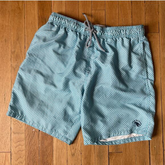 Ted Baker Men's Swim Trunks in Turquoise & White Geometric Print Size 3/ 32 - Picture 1 of 6